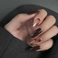 24pcs beauty amber false nails long oval press on nails full nail tips detachable fake nails fingernails nail art
