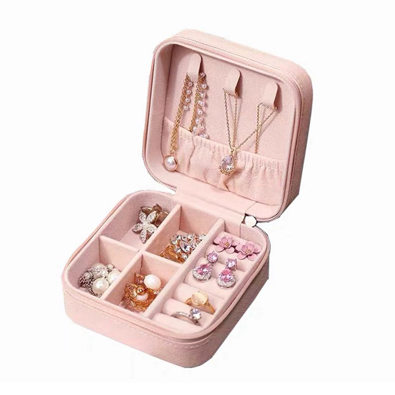 Portable Jewelry Storage Box Travel Organizer Jewelry Case Leather Storage Earrings Necklace Ring Jewelry Organizer Display images - 6