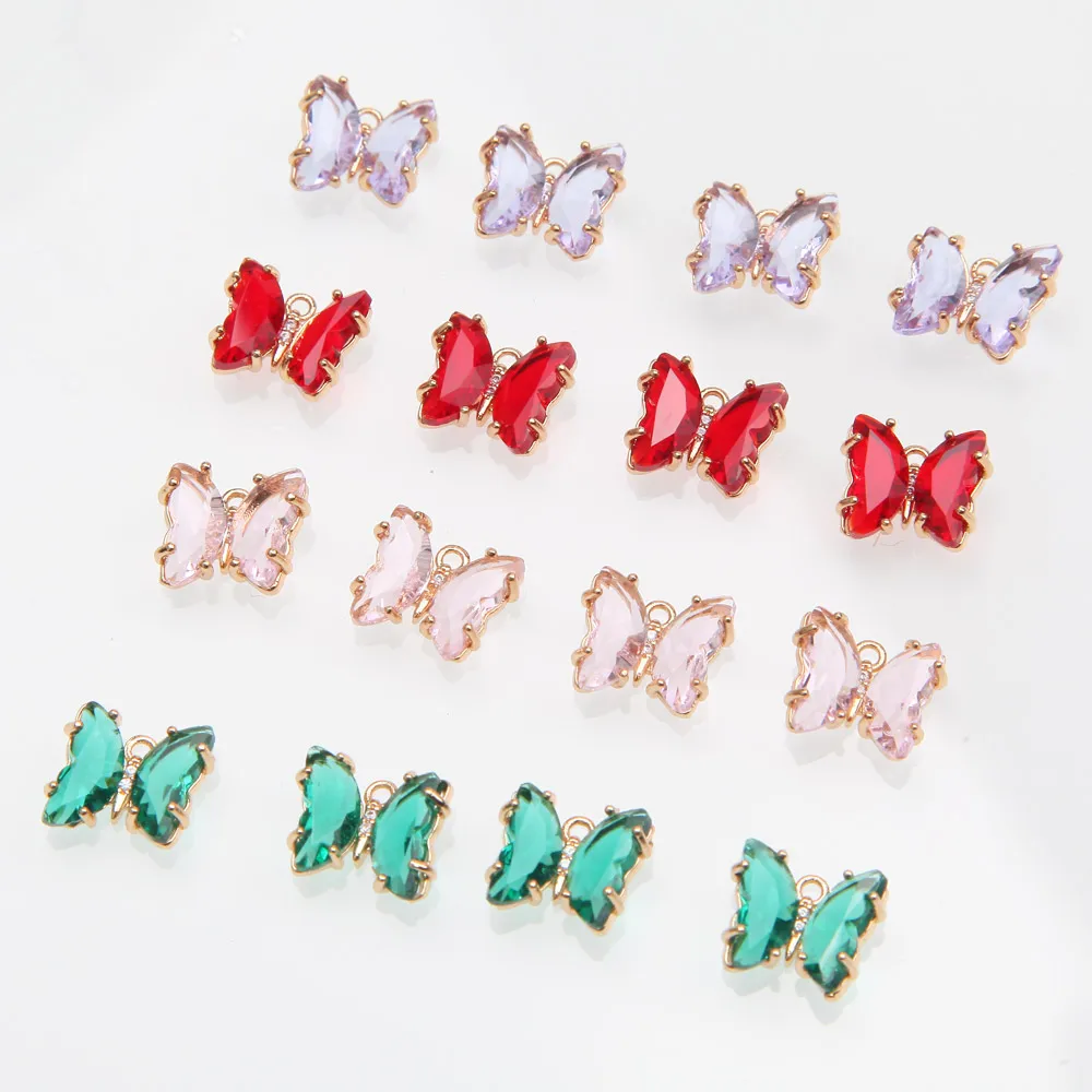 

4 шт., стеклянные подвески-бабочки, 10 х12 мм