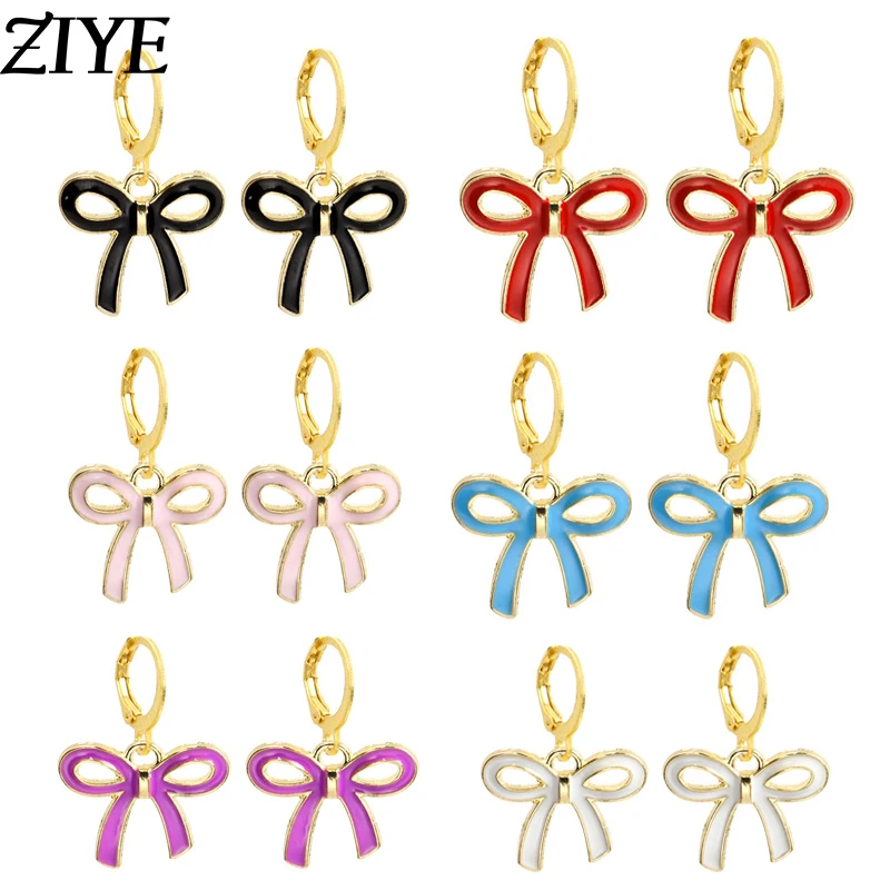 

Korean Colorful Enamel Bowknot Charms Dangle Earrings Fresh Sweet Drop Earing For Woman and Girls Cute Best Jewelry Summer Gifts