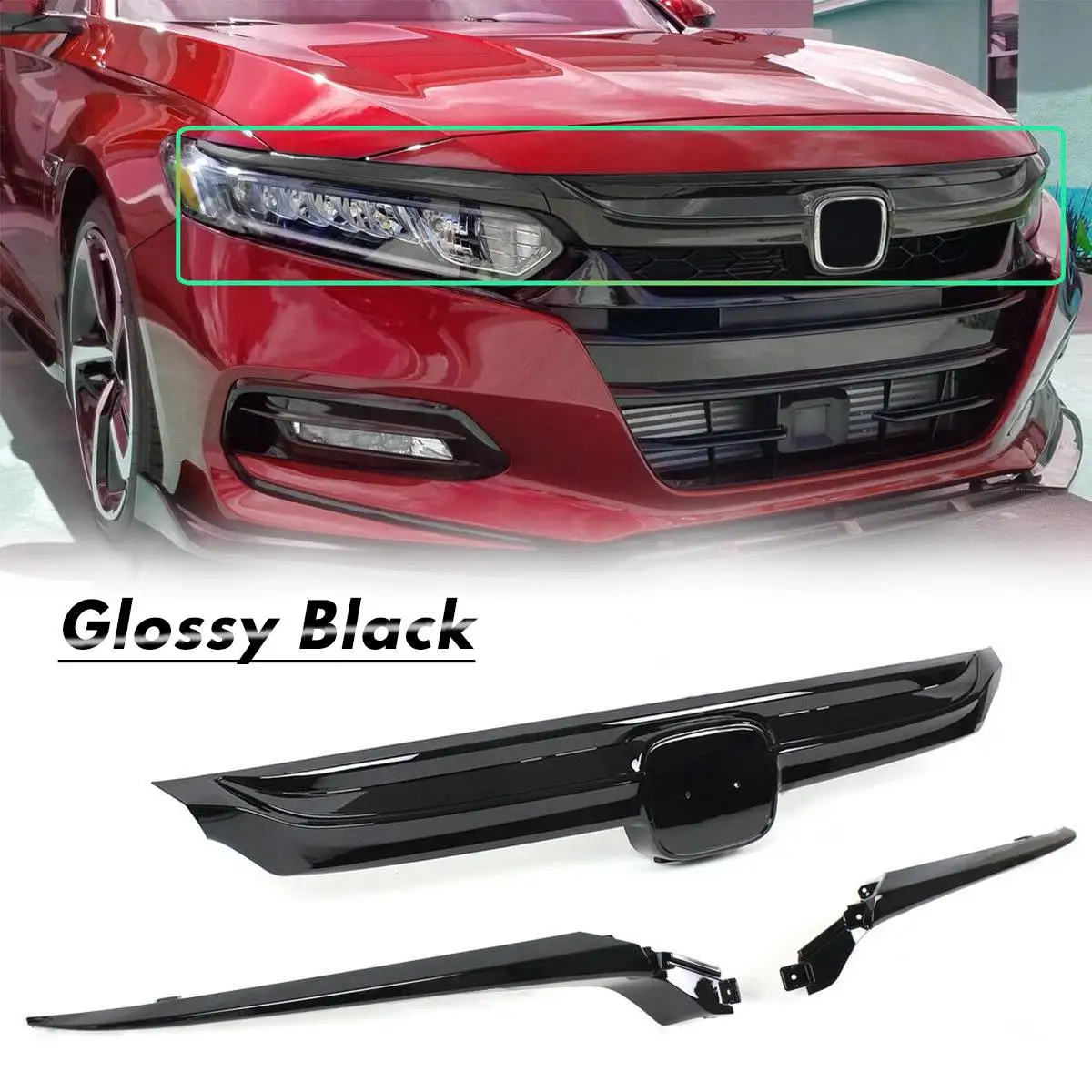 

Front Grille Glossy Black Grille Cover Replacement Base Moulding Trim For Honda For Accord Sedan 10th Gen 2018-2019