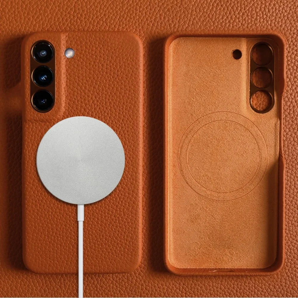Для Magsafe Samsung Galaxy S22 Ultra чехол Роскошный из натуральной кожи Funda S21 S21Plus с магнитной