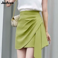 womens 2022 summer fashion mini skirts korean graceful asymmetrical green high waist skirt office lady working clothing new