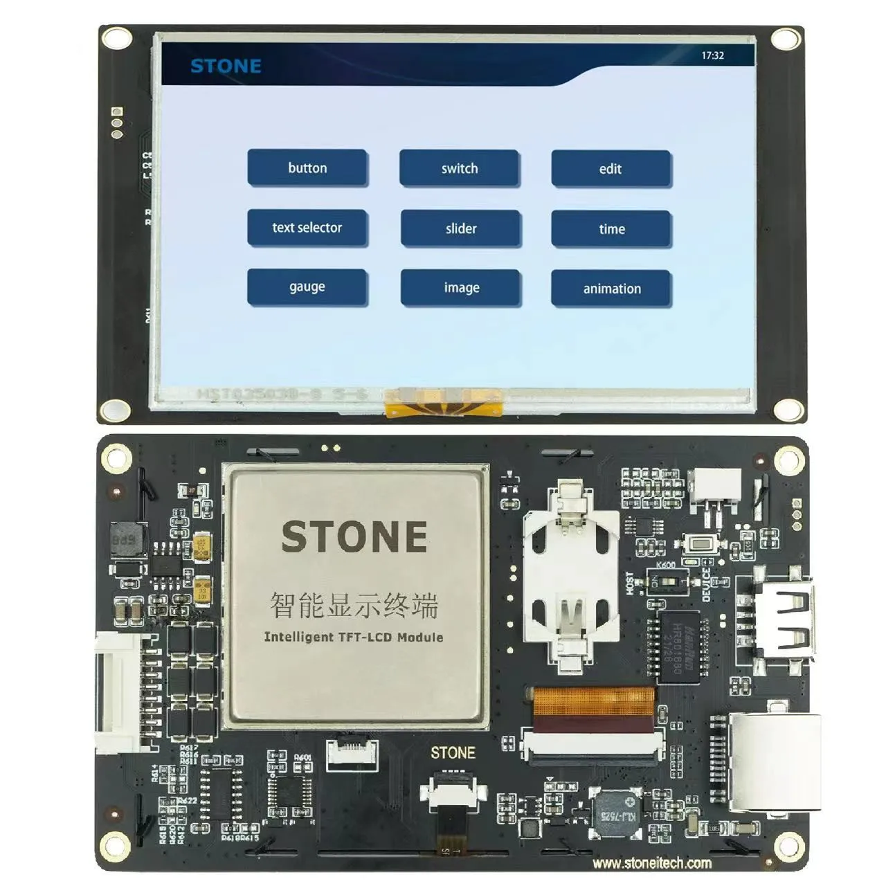 4.3 LCD Touch Module JSON code to TFT-LCD Module and HEX Code to Customer is MCU 3-YEAR WORRY-FREE  Video & Audio function