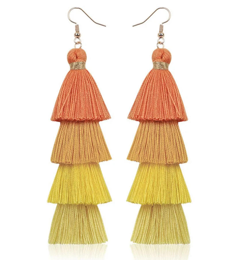 

Street stall popular handmade tassel earrings women's European and American ethnic style long earrings Bohemian fashion earrings