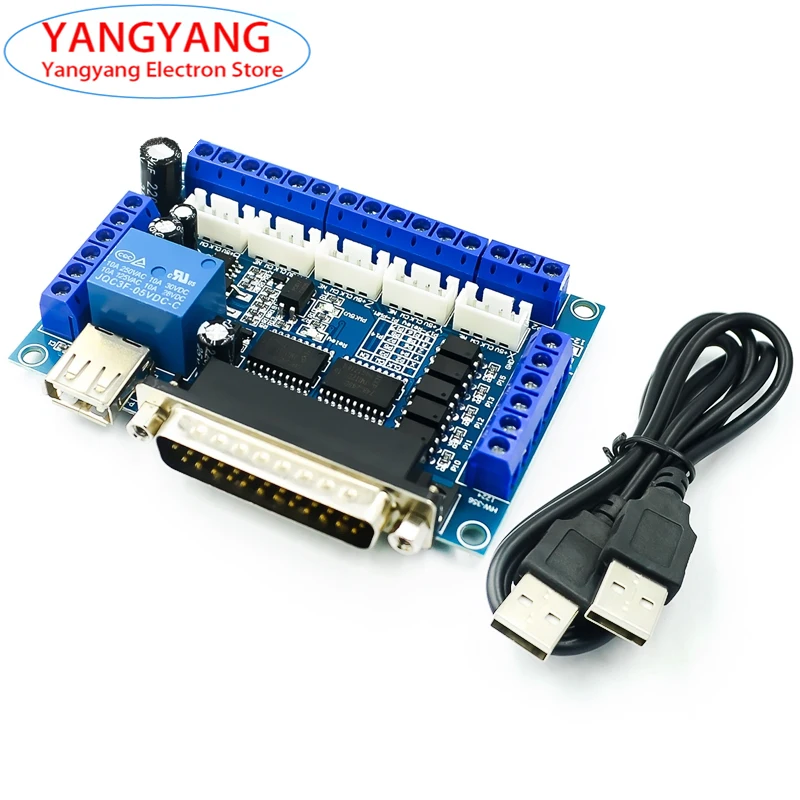 

1pcs New MACH3 Interface Board Parallel Port Controller Module 5 Axis CNC Breakout Board Stepper Motor Driver With USB Cable