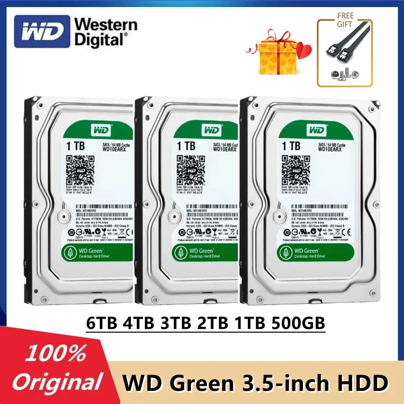 Western Digital WD Green 6TB 4TB 3TB 2TB 1TB 500GB 3.5-inch Internal Hard Drive IntelliPower SATAIII 6.0Gb/S 64MB Cache 5400RPM