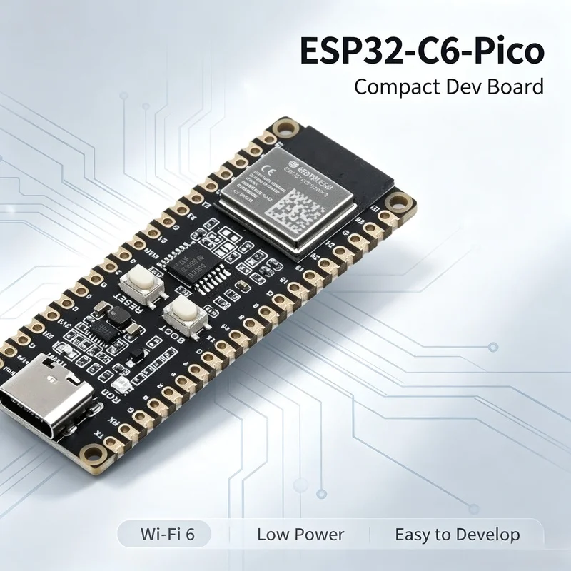 Фото Плата разработки ESP32-C6-Pico с поддержкой Wi-Fi 6, процессор 5-160 МГц, модуль ESP32-C6--1 №1