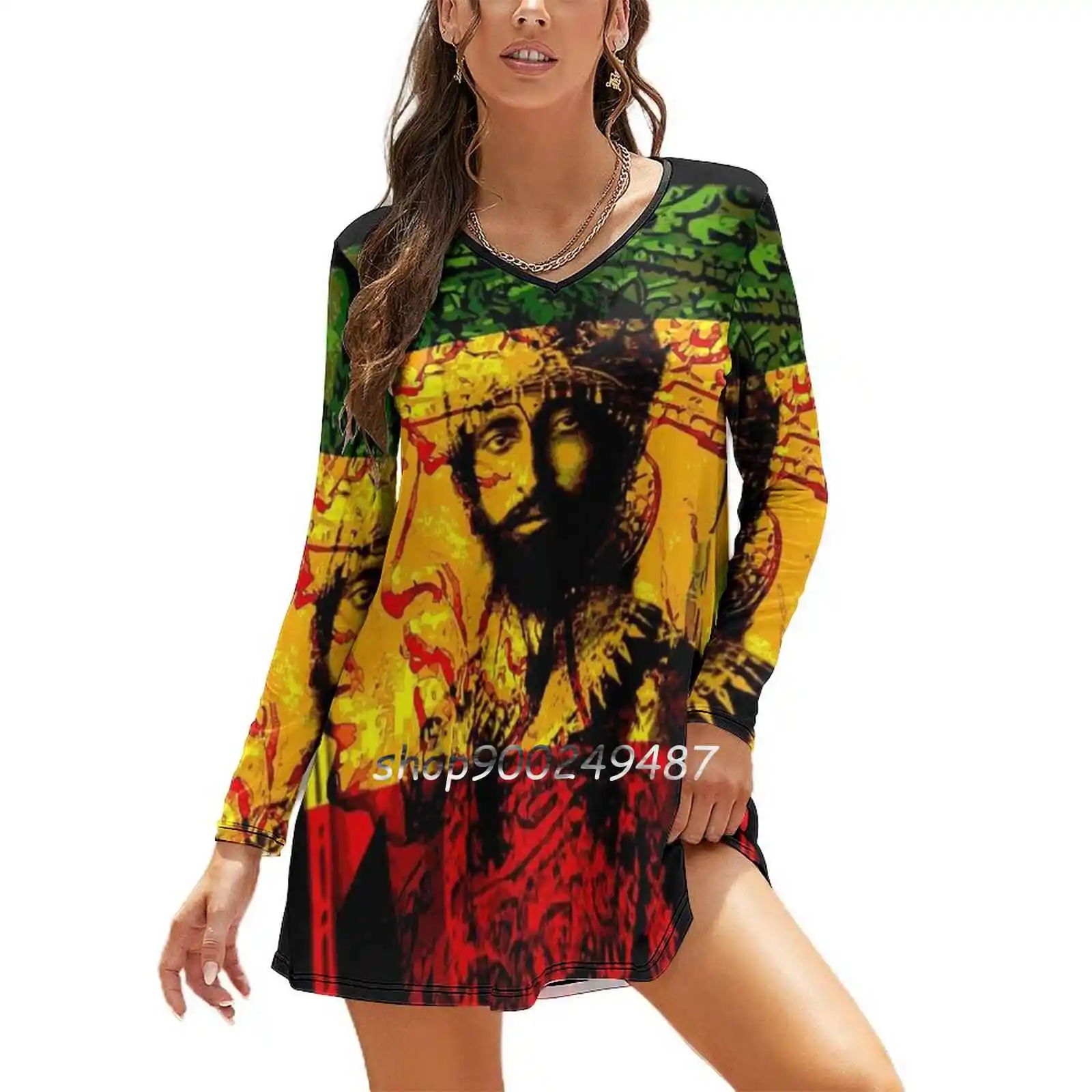 

Rasta Haile Selassie Natural Mystic Lion Of Judah Women Spring Autumn Long Sleeve Dress Female Casual Dress Rasta Rastafarian