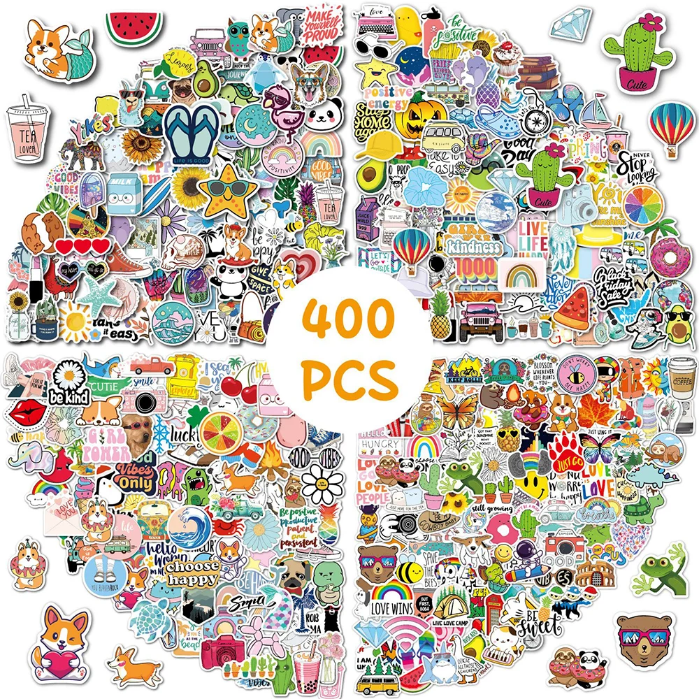 

400pcs Cute Cartoon Stickers Phone Laptop Luggage Skateboard Guitar Bike DIY Waterproof Kawaii Graffiti Sticker Decals Kids Toys