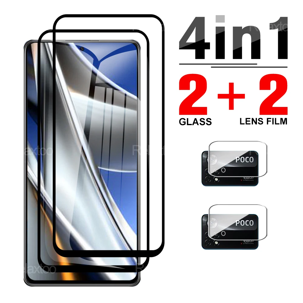 

4 в 1 закаленное стекло для Xiaomi Poco X4 Pro 5G X4 NFC защита экрана камеры для Xiaomi Poco X3 NFC Pro GT чехол