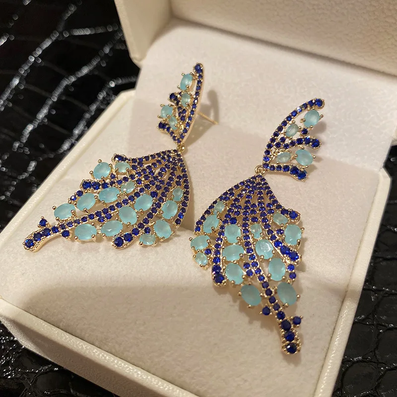 

Temperament Retro Blue Butterfly Crystal Cubic Zircon Trendy Unusual Earrings 2022 Korean Jewelry Joker Charms Dropshipping
