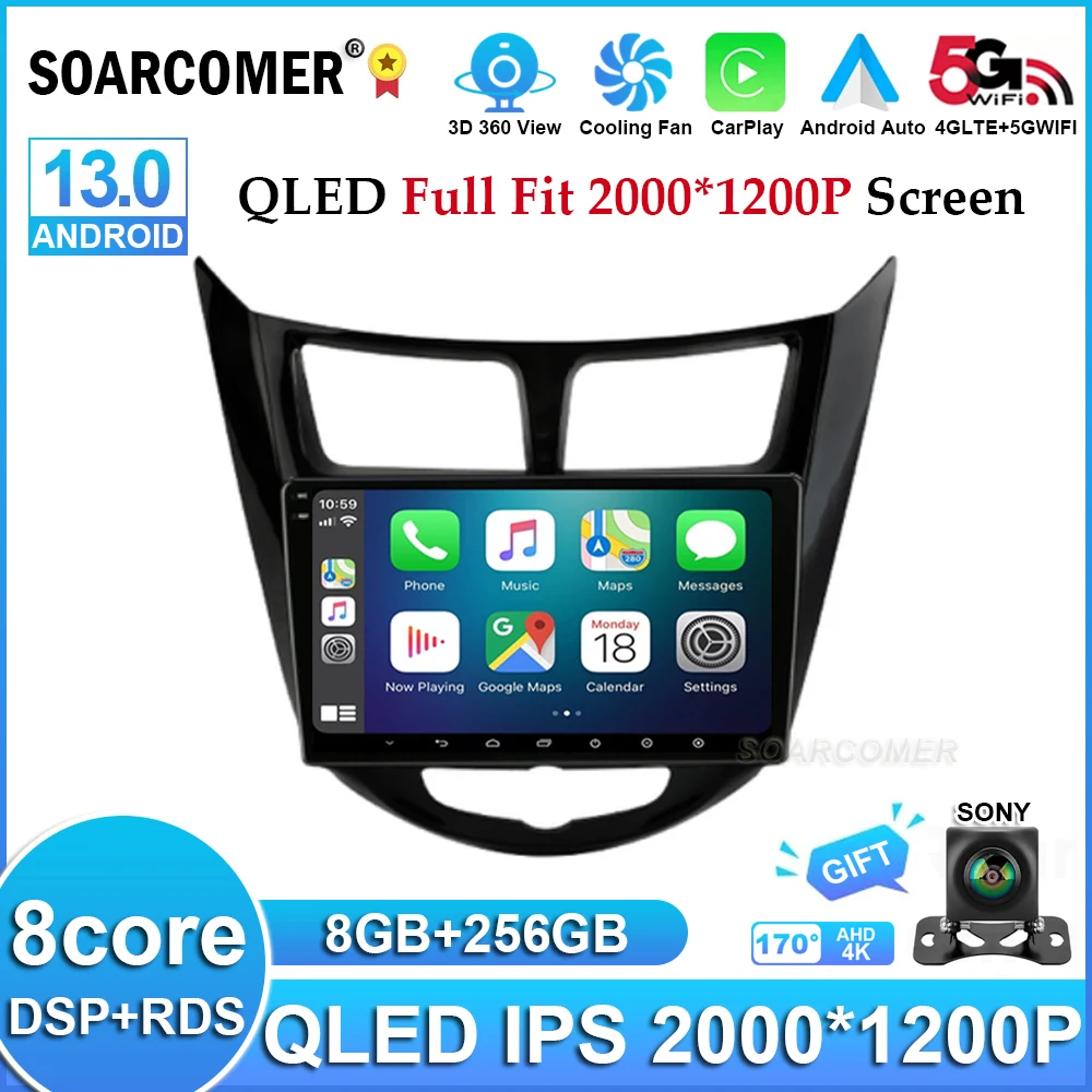 

Автомагнитола QLED, Android 13, для Hyundai Solaris 1 2010-2016, GPS-навигация, 4G, Wi-Fi, BT, стерео, мультимедийный видеоплеер, RDS, DSP