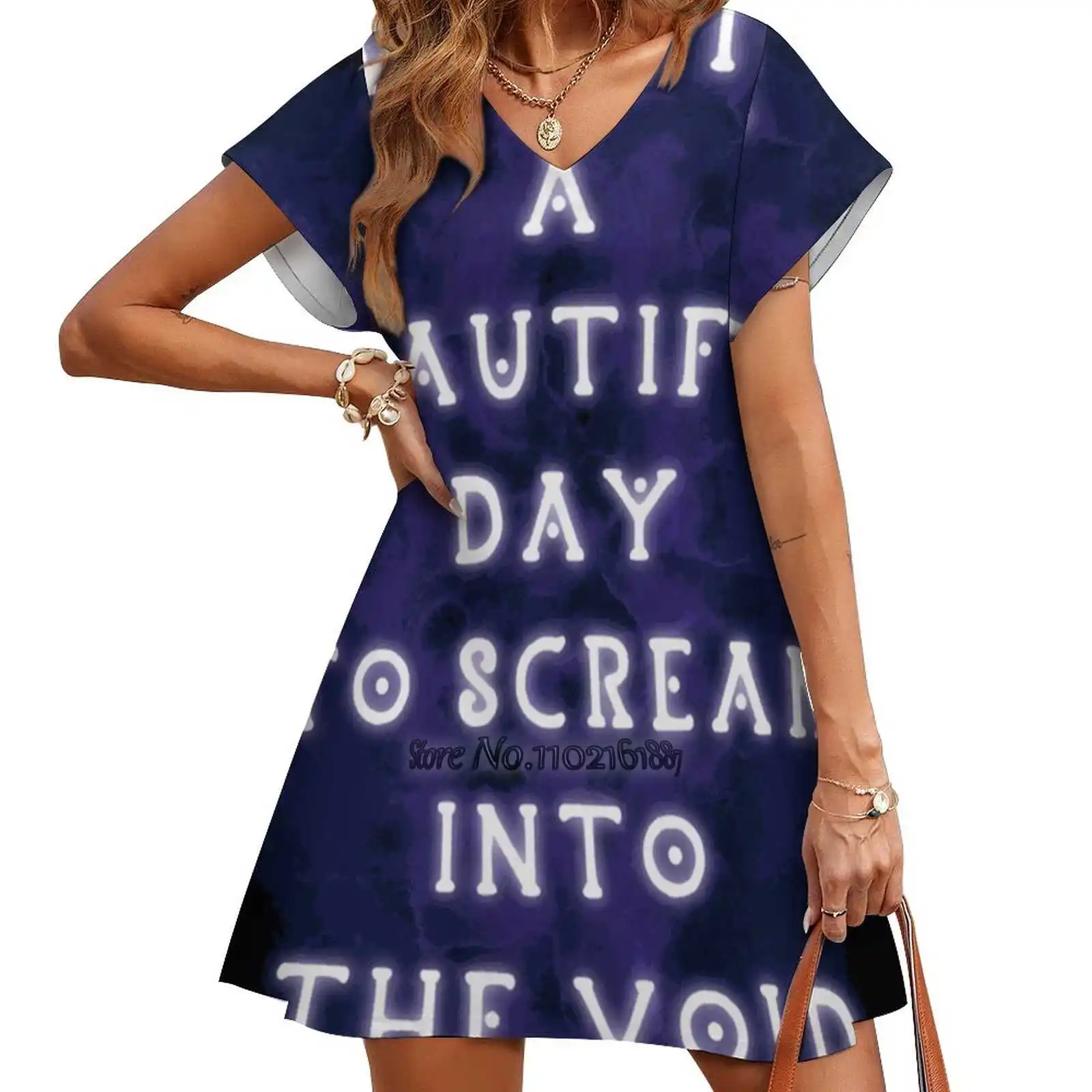 

What A Beautiful Day To Scream Into The Void Loose V-Neck Short Sleeve Skirt Elegant High Quality Dress Lightweight Fabric