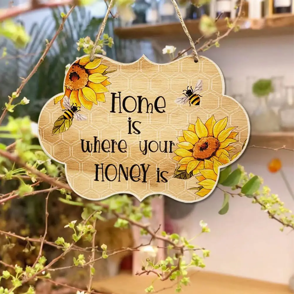 

Welcome Door Sign Bee Day Decor Wall Plaque Sunflower Print Hanging Design Wooden Rustic Door Decorations Household Supplies