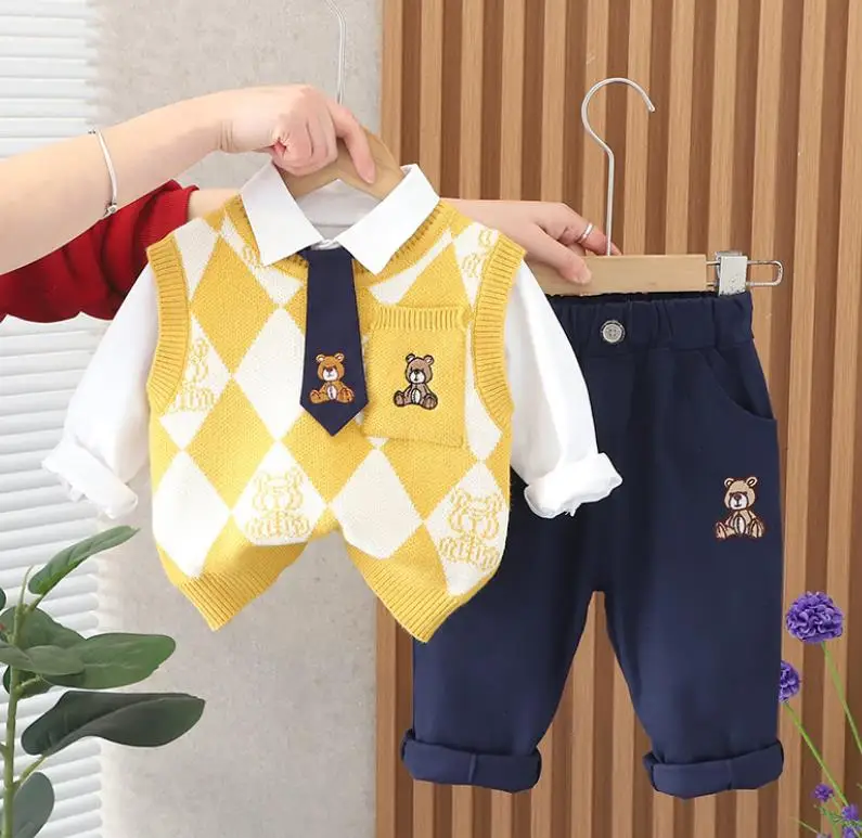 

Комплект одежды для маленьких мальчиков от 6 до 18 месяцев, толстовка с капюшоном и отложным воротником с мультяшным медведем и штаны, эксклюзивная одежда из 2 предметов, детские спортивные костюмы