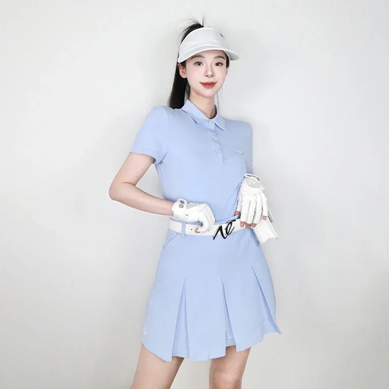 

Women's Golf Summer Short Sleeve Splice Top Versatile Breathable Set Trouser Skirt Slim Fit Fashion Set