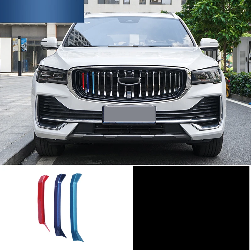 

Для Geely Monjaro KX11 2022-2024 модификация передней решетки радиатора противотуманной фары рамка отделочная полоса Трехцветная полоса отделка авто аксессуары