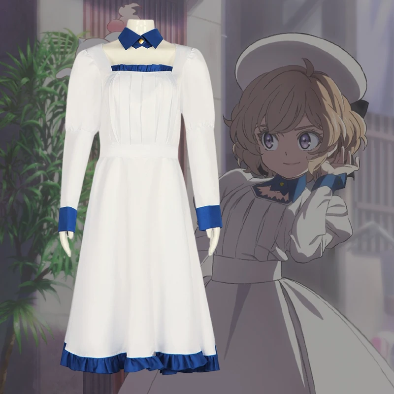 

Invented Inference Anime Cosplay Costume Iwanaga Kotoko COS Uniform White Dress with Hat Suit Set Halloween Party Wear for Women
