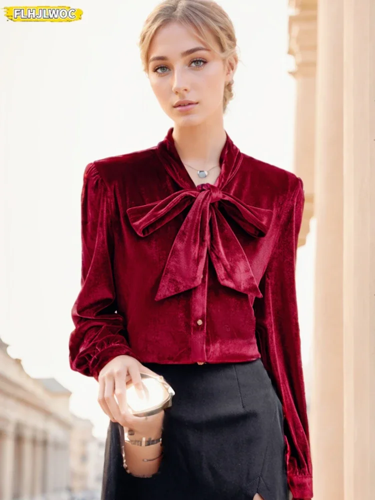 Осень-зима Бархатные топы Блузки Новогодний дизайн Женская мода с ...