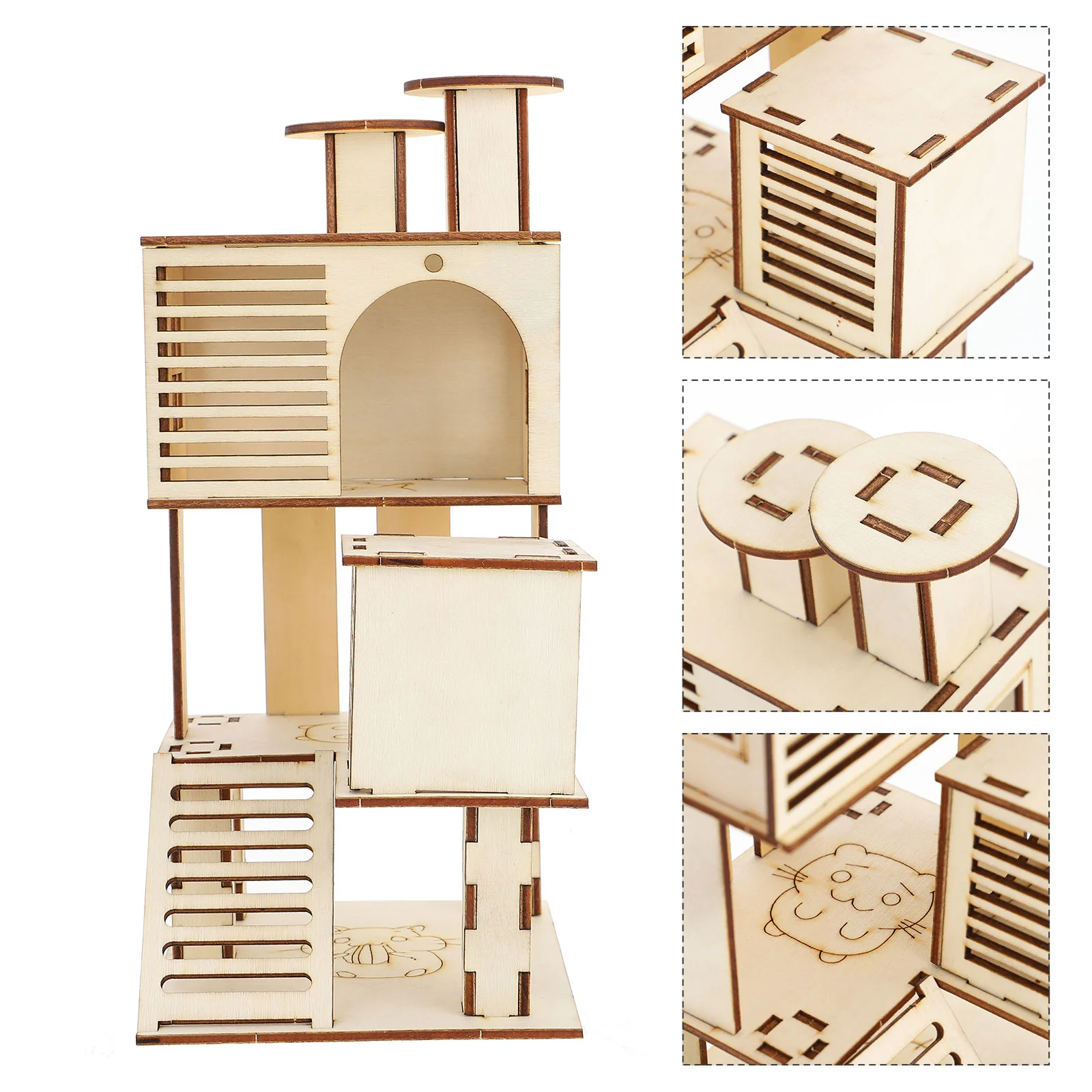 

Hamster Wooden Cage Platformhouse Animal Wood Chinchilla Ladder Hideout Accessories Squirrel Playground Toys Home Playhouse