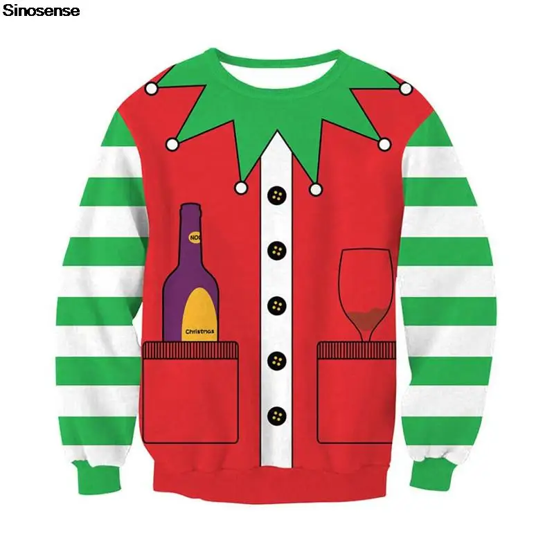 

Мужской женский Рождественский свитер, пуловер, праздничный свитшот с круглым вырезом, 3D Забавный принт, Осень-зима, рождественские Джемперы, топы