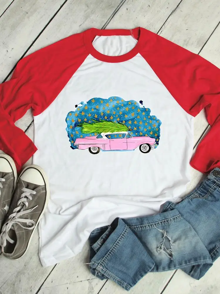 

Женская футболка с рукавом реглан и принтом «Merry Christmas»