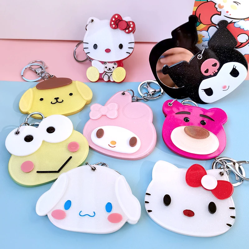 Kawaii Sanrioed Anime Cartoon Series Hello Kitty My Melody Cinnamoroll Cute Fashion Creative Keychain Pendant Vanity Mirror Gift