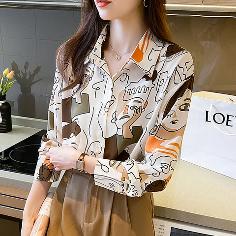 Классическая Свободная Женская рубашка в полоску с винтажным принтом Корейская Повседневная Модная приталенная женская черная белая рубашка