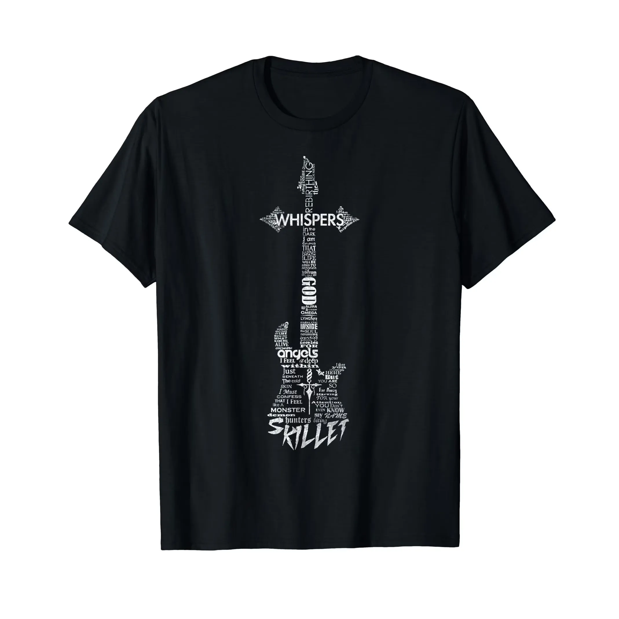 Фото Футболка с графическим принтом Skillet Band Guitar Word Art, дышащая хлопковая футболка с короткими рукавами для мужчин №1