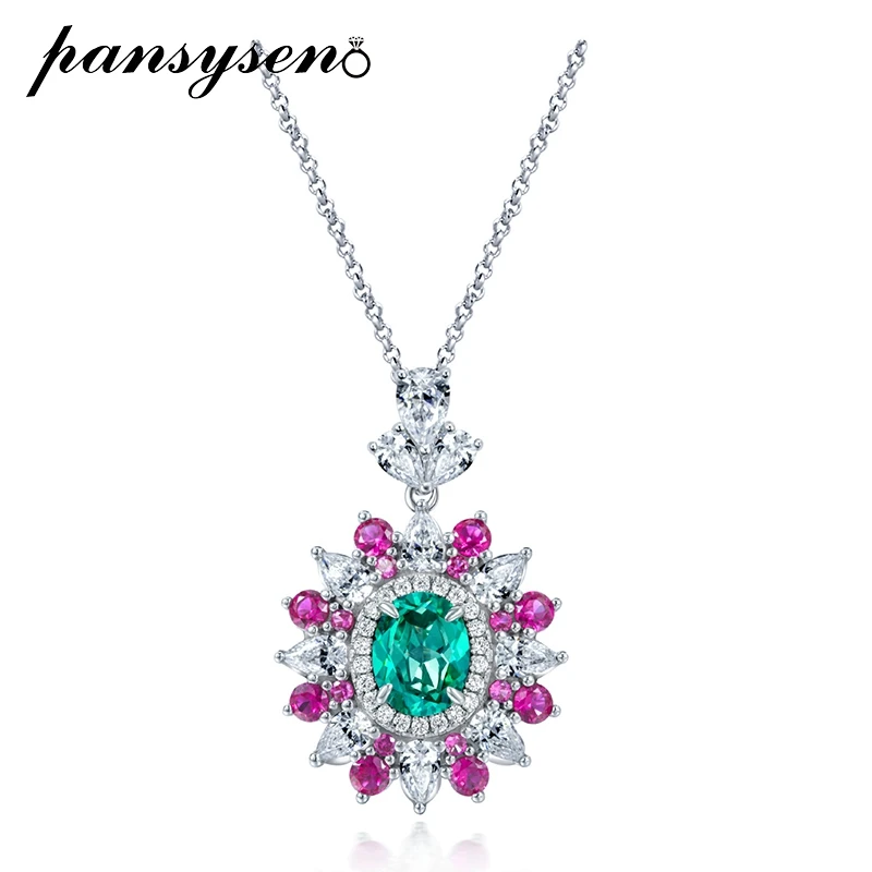 

PANSYSEN Luxury 925 Sterling Silver Oval Cut Paraiba Tourmaline Sapphire Gemstone Pendant Necklace Women Party Fine Jewelry Gift