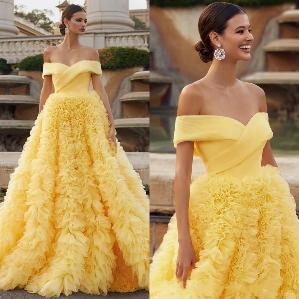 

Prom Dresses Elegant Off the Shoulder Ball Gown Empire Party Dress Floor Length Short Sleeve Formal Evening Gowns Fashion