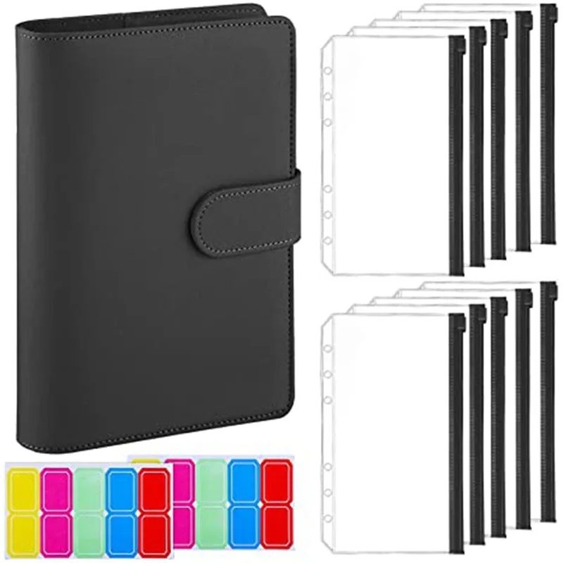 

A5 A6 Binder Budget Planner Notebook Covers with 10Pcs Zipper Colored Binder Pockets Bag Plastic Binder Money Saving Envelope