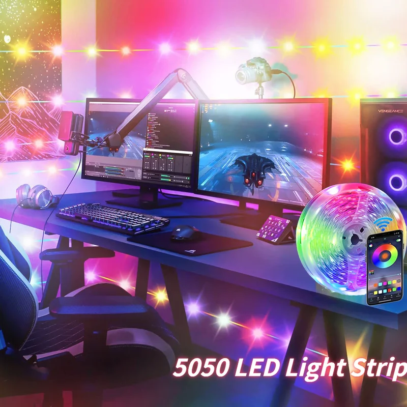 

Светодиодная лента 5050SMD, светодиодная RGB лента с управлением через приложение по Bluetooth, 5 В, USB, СВЕТОДИОДНАЯ лента для ПК, ТВ, подсветки, украше...