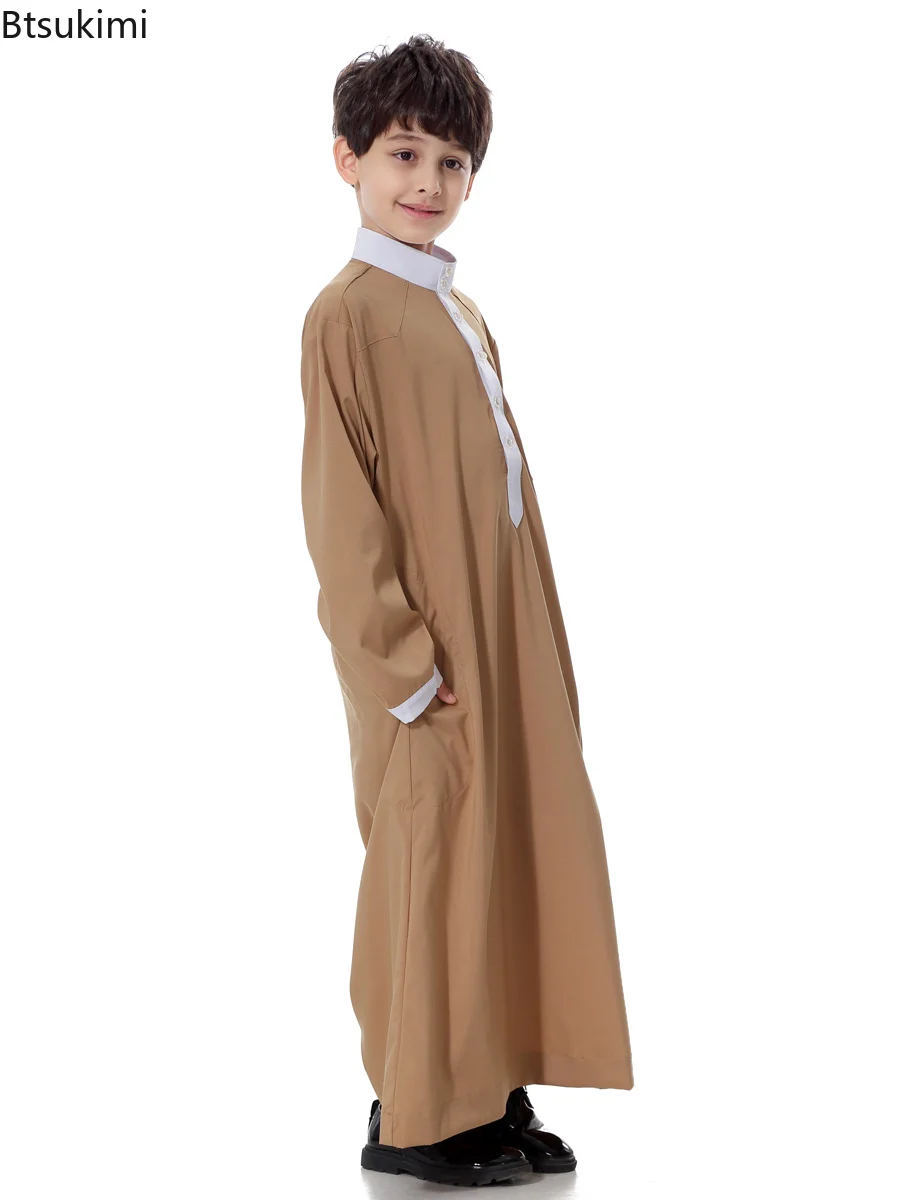 Boy Kids Muslim Saudi Arab Boys Robe Kids Abaya Kaftan Prayer Islam Clothing Long Sleeve Thobe Middle East Teenage Dress Dubai