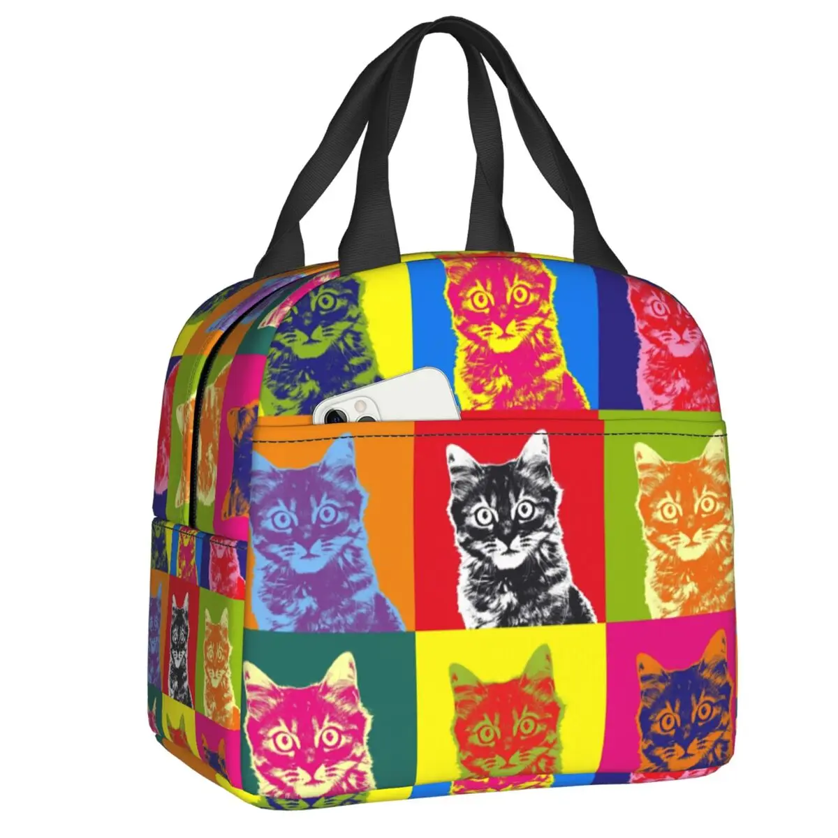 

Красочная кошка, портативные Ланч-боксы для женщин, водонепроницаемый кулер в стиле поп-арт, Термоизолированный Ланч-бокс