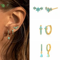 925 sterling silver needle turquoise flower earring hoop premium blue hoop earrings for women wedding luxury jewelry girls gifts