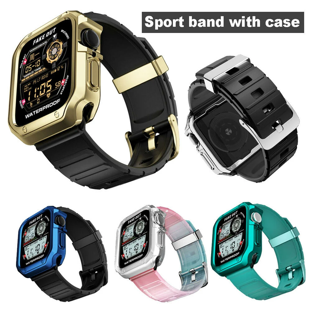 

Силиконовый прочный чехол с ремешком 41/45 мм для Apple Watch серии 7 6 5 4 3 SE, защитный чехол из ТПУ, силиконовый браслет