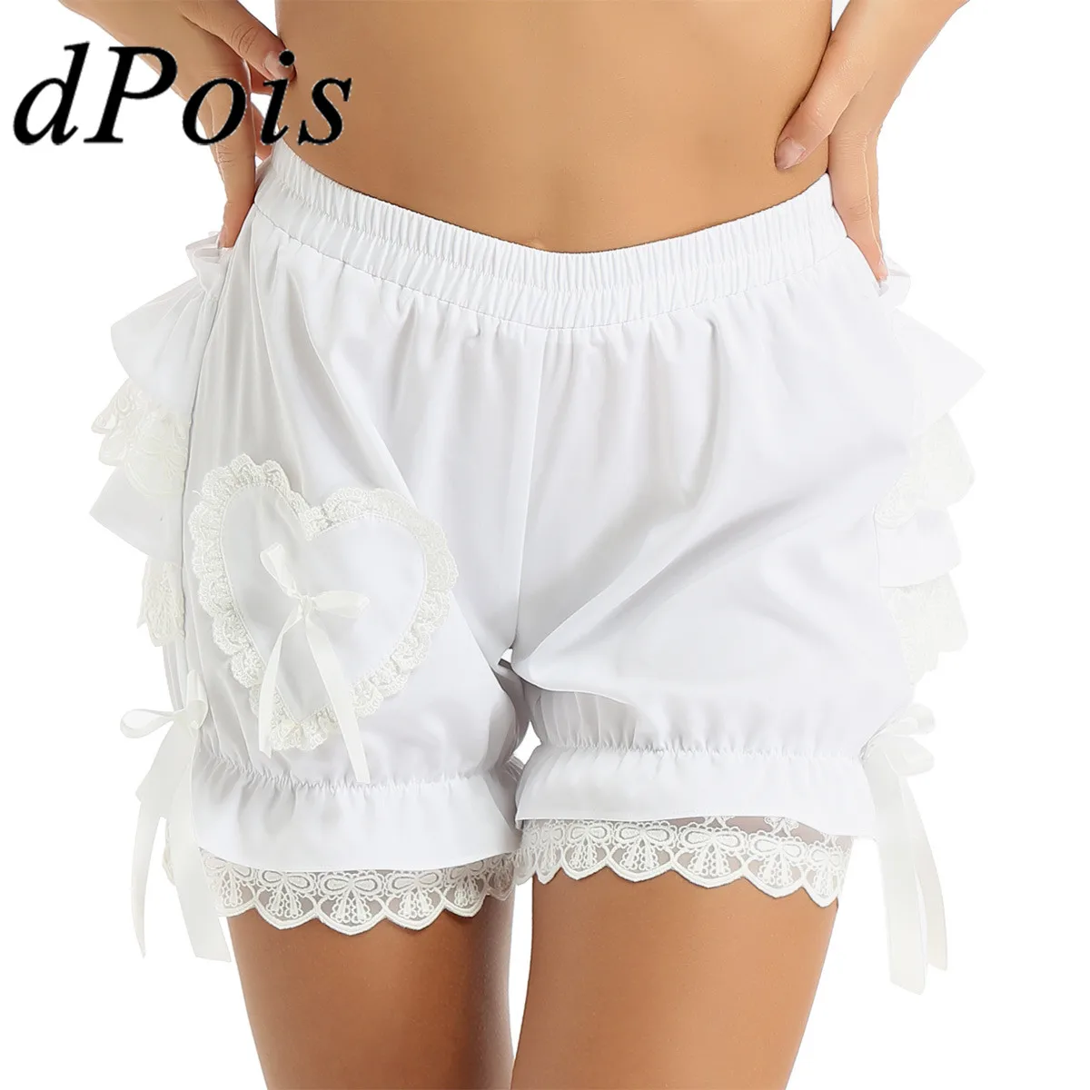 

Womens Vintage Victorian Pumpkin Shorts Gothic Pantaloons Costume Layered Ruffle Lace Trim Loose Bloomers Shorts Elastic Waist