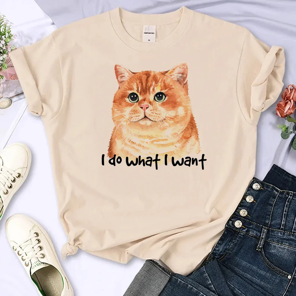 

Женские футболки с принтом смешного кота, летние дизайнерские футболки с графическим принтом, женская одежда для манги в стиле Харадзюку
