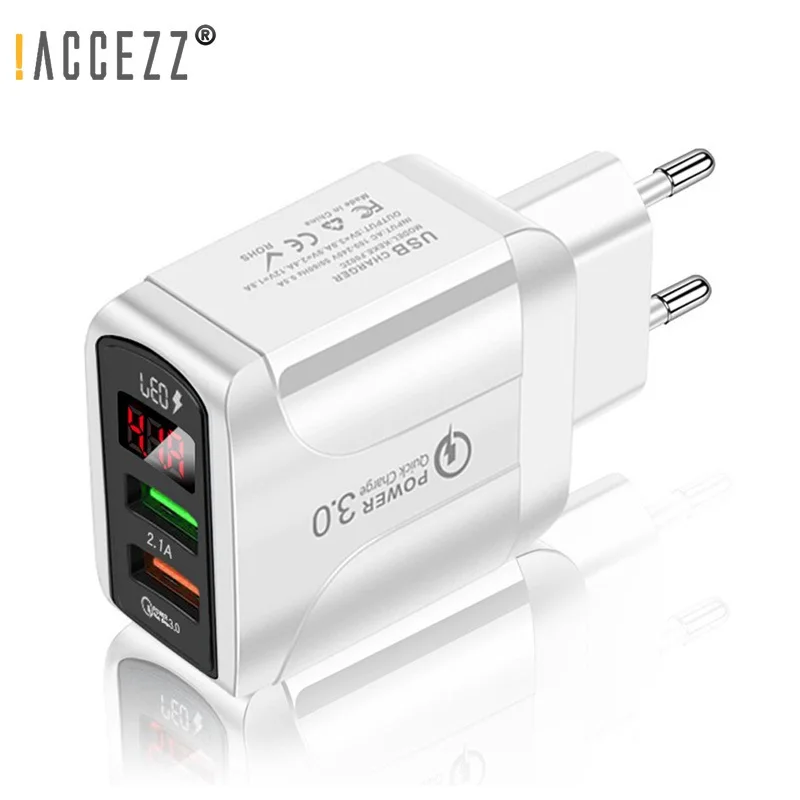 

!ACCEZZ Dual USB Fast Charger Digital Display Quick Charge 3.0 For iPhone 13 Samsung S21 Xiaomi Mobile Phone Chargers Adapter