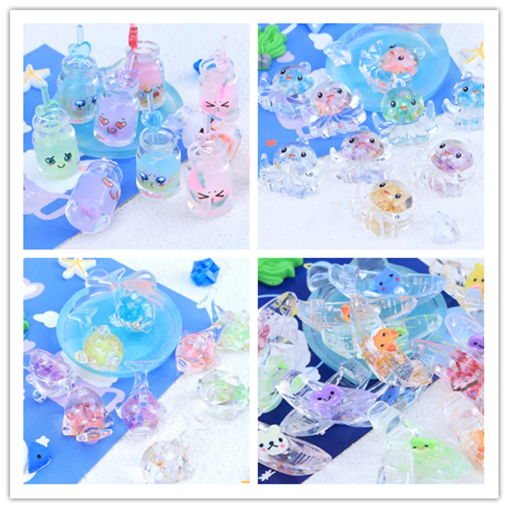 

Милые миниатюрные светящиеся серьги-подвески с молочной бутылкой, дельфином, осьминогом из смолы