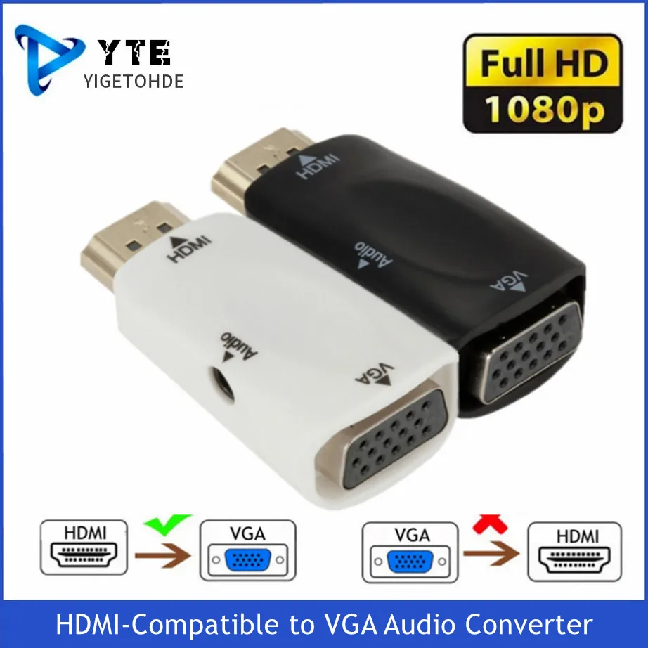 

YIGETOHDE 1080P HDMI-Compatible to VGA Adapter Hot Digital Cable Male to Female Audio Converter For PC Laptop TV Box Projector