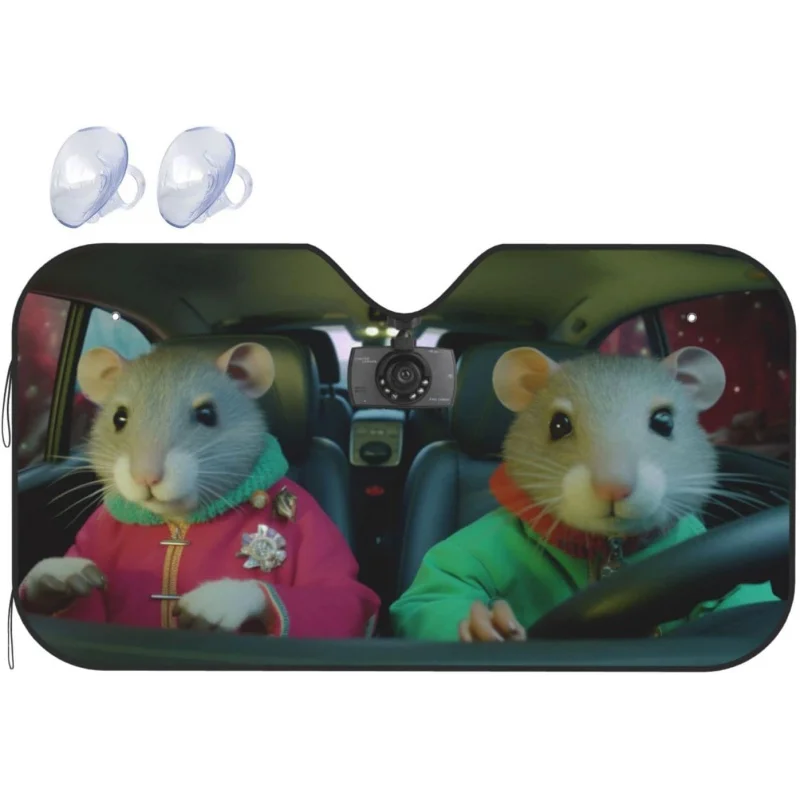 

Cute Hamster Driving Foldable Car Front Windshield Sun Shade for Block Uv Rays Thermal Insulation Protection Easy To Use Store