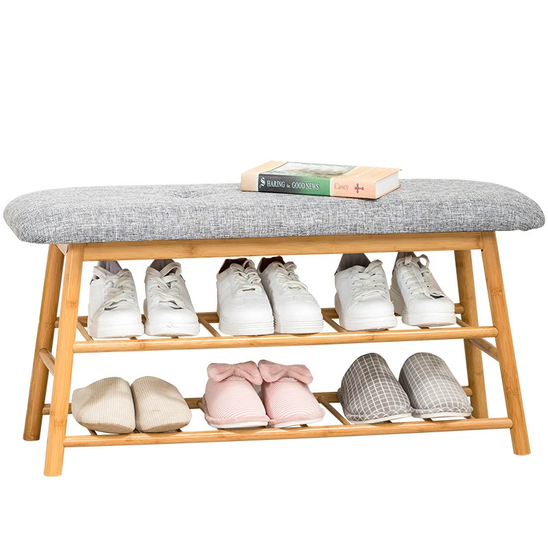 

Nordic simple solid wood low stool modern household double layer shoe cabinet multi-functional living room porch pouf