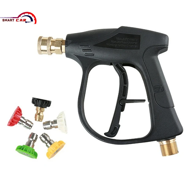 

Pressure Car Washer Gun M22 14mm Socket with 5pcs Soap 1/4" Quick Release Spray Nozzles Snow Foam Jet Pump Cannon Lance Cleanner