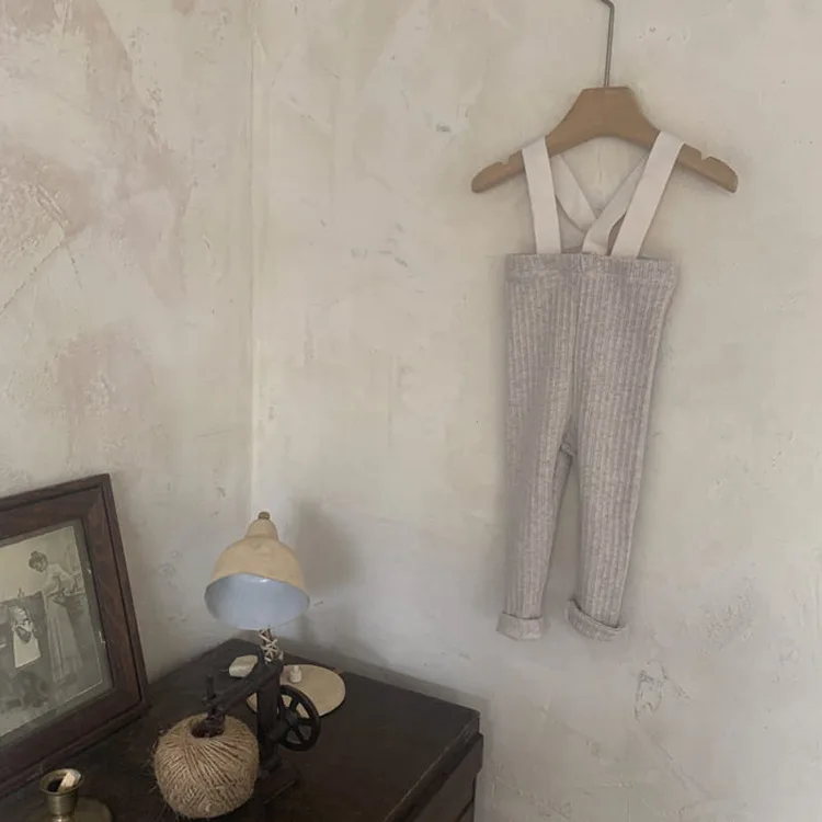 2022 Autumn New Baby Solid Leggings Toddler Boy Pp Pants Cotton Infant Girl Overalls Kids Casual Trousers Baby Strap Leggings