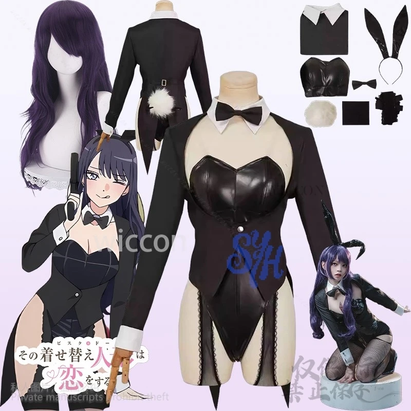 Фото Аниме My Dress Up Косплей Китагава Марин Костюм Сексуальный кролик Кроличий хвост Комбинезон из искусственной кожи Jirai Kei Girls Kawaii Повязка на голову Хэллоуин №1