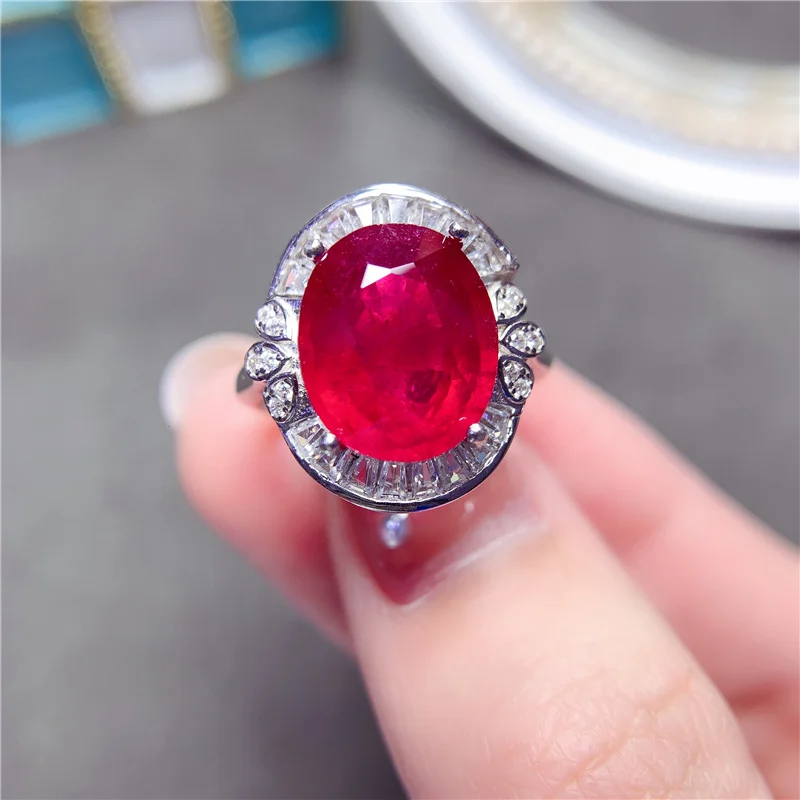 Natural Large Grain Ruby Ring Pigeon Blood Red 925 Sterling Silver Luxury Jewelry Romantic Gift Couple Wedding Ring  - buy with discount