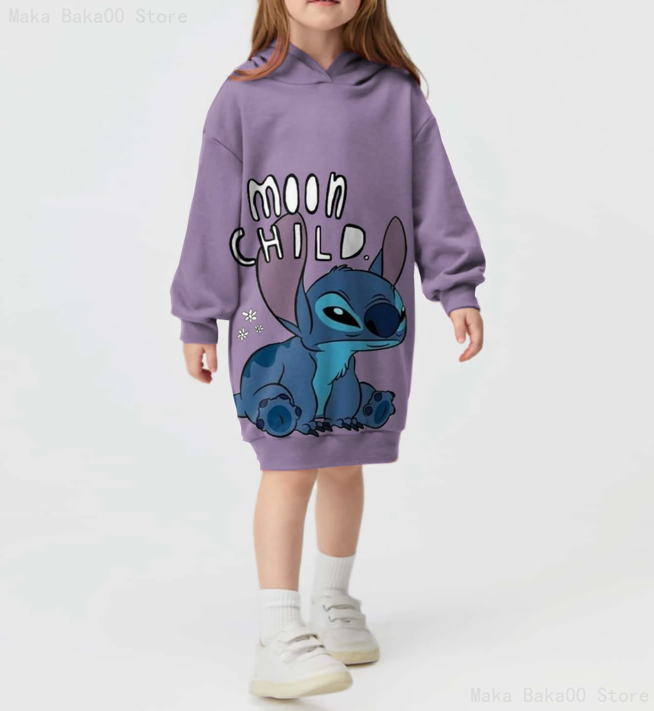 

Children's Clothing Disney Casual Sweatshirt Girls Print Stitch Long Sleeve Hoodie Street Cartoon Hoodie Dress Girls Clothing